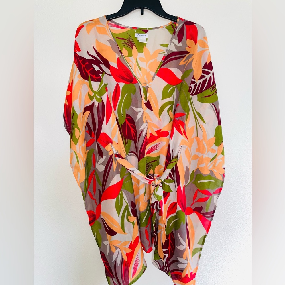 Calvin Klein 🌴 Tropical Leaves Print Swim Coverup Tunic One Size